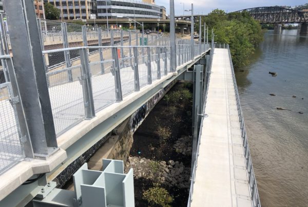 Habitat landscaping is underway along the riverfront under the upriver side of the ramp.