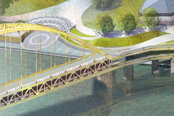 Illustration shows a bike path going under the bridge into Point State Park