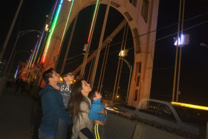Light Up Night visitors were dazzled by "Energy Flow" on the Rachel Carson Bridge. Photo by Larry Rippel.
