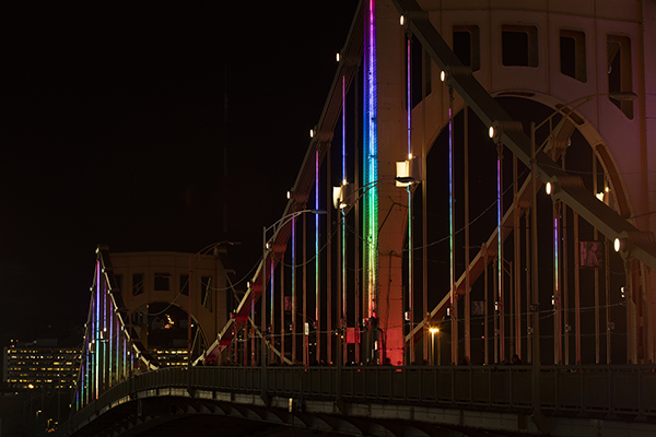 Energy Flow rainbow lights on the bridge