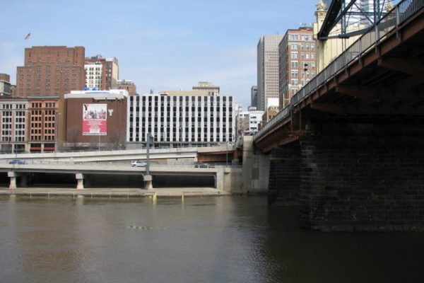 The spot where the switchback ramp will land on the Mon Wharf.