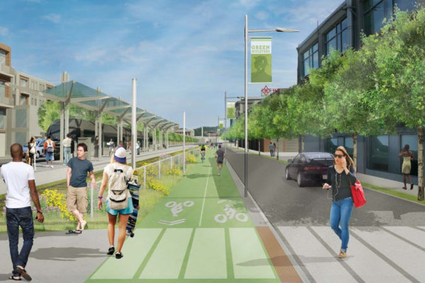 The Green Boulevard plan envisions a transportation corridor running through the Allegheny riverfront neighborhoods. The corridor might include further extensions of the existing Three Rivers Heritage Trail for bicyclists and pedestrians. The study also examined the potential of light rail service on the existing railroad tracks.