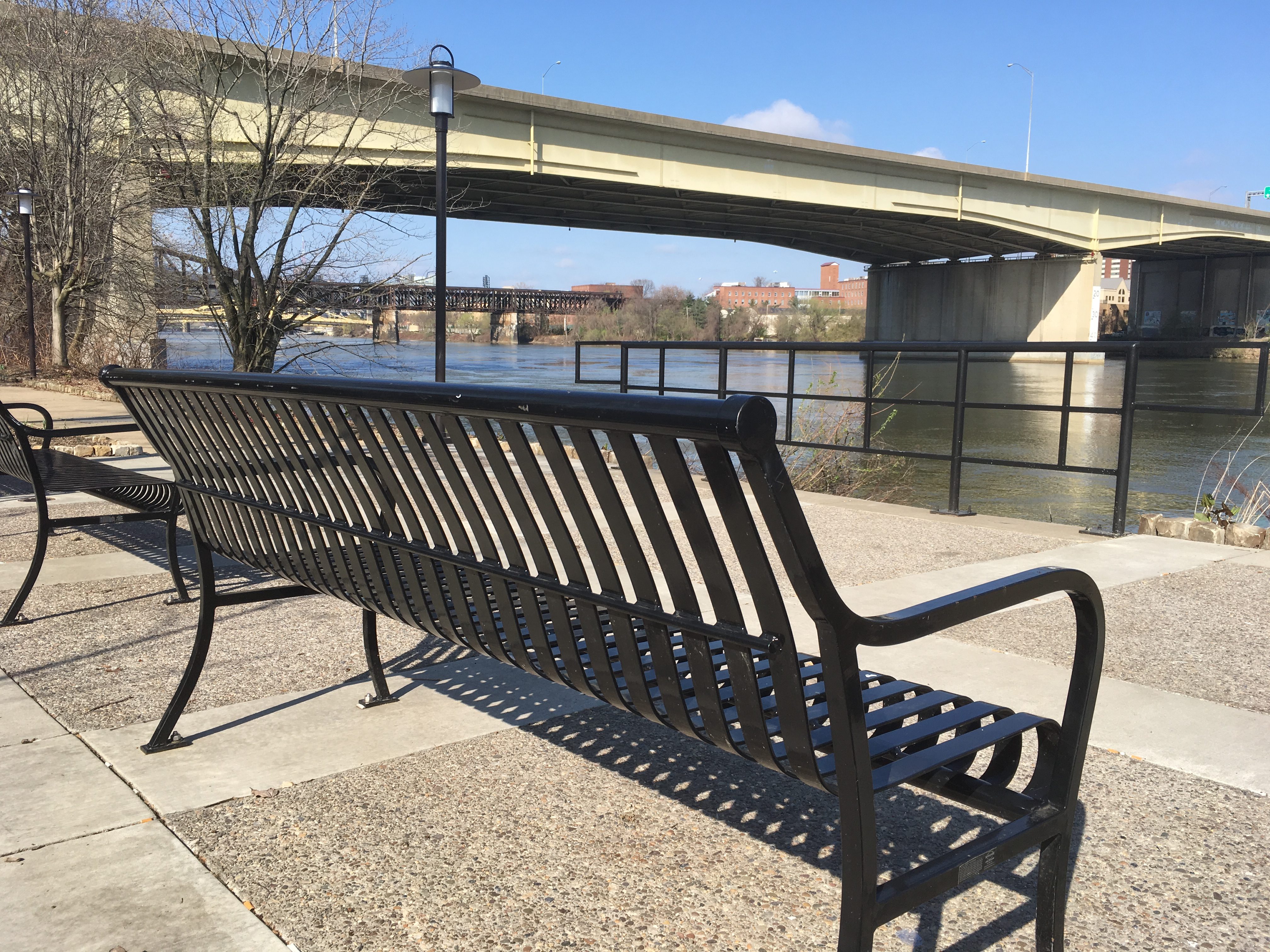 Refreshed seating options with river views along the Three Rivers Heritage Trail near 15th Street.