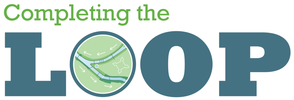 Completing the Loop logo with green and blue letters and a small circular map of Pittsburgh's confluence.