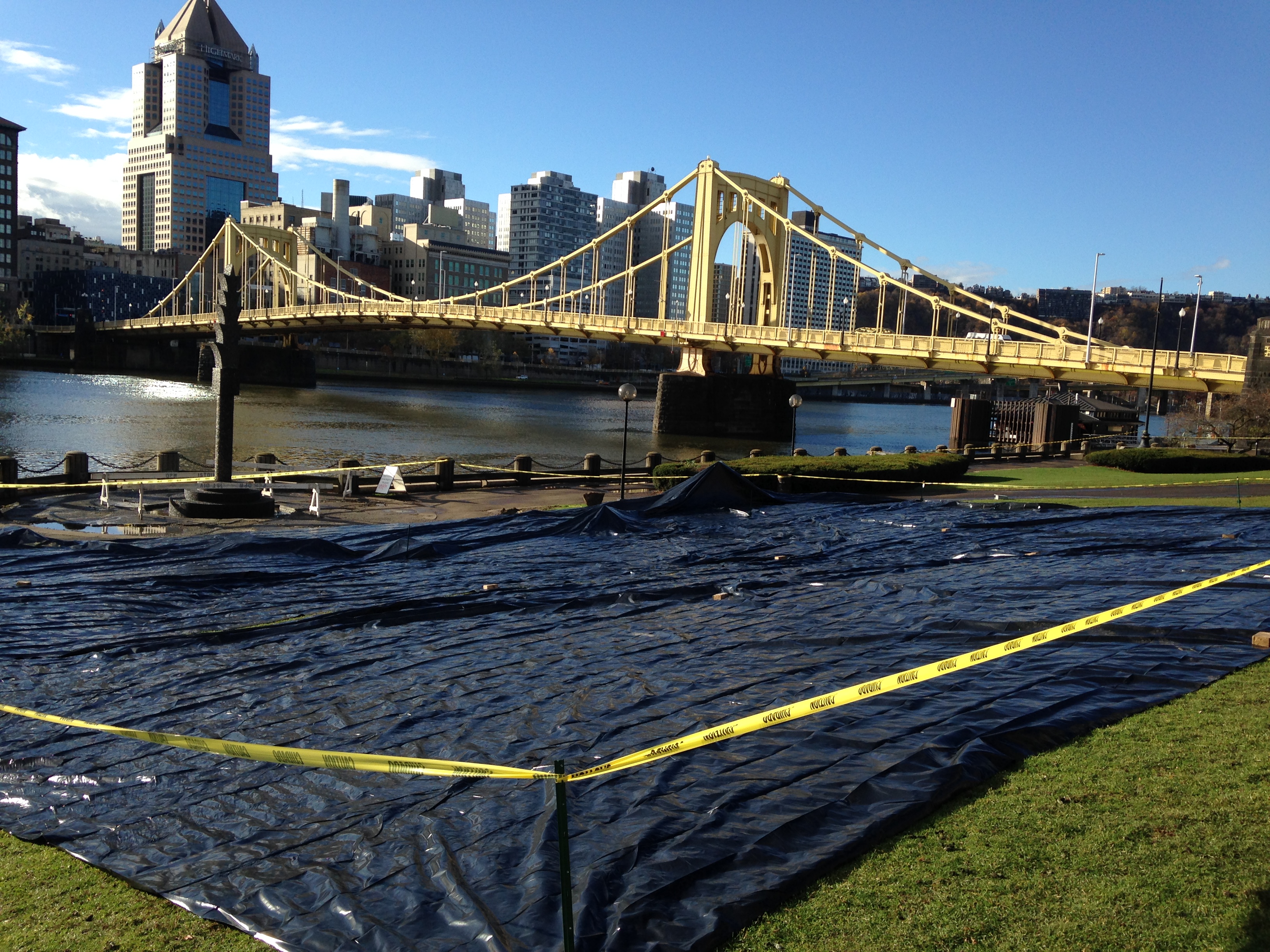 The tarp represented the proposed drop shaft hole, over 100 feet in diameter.